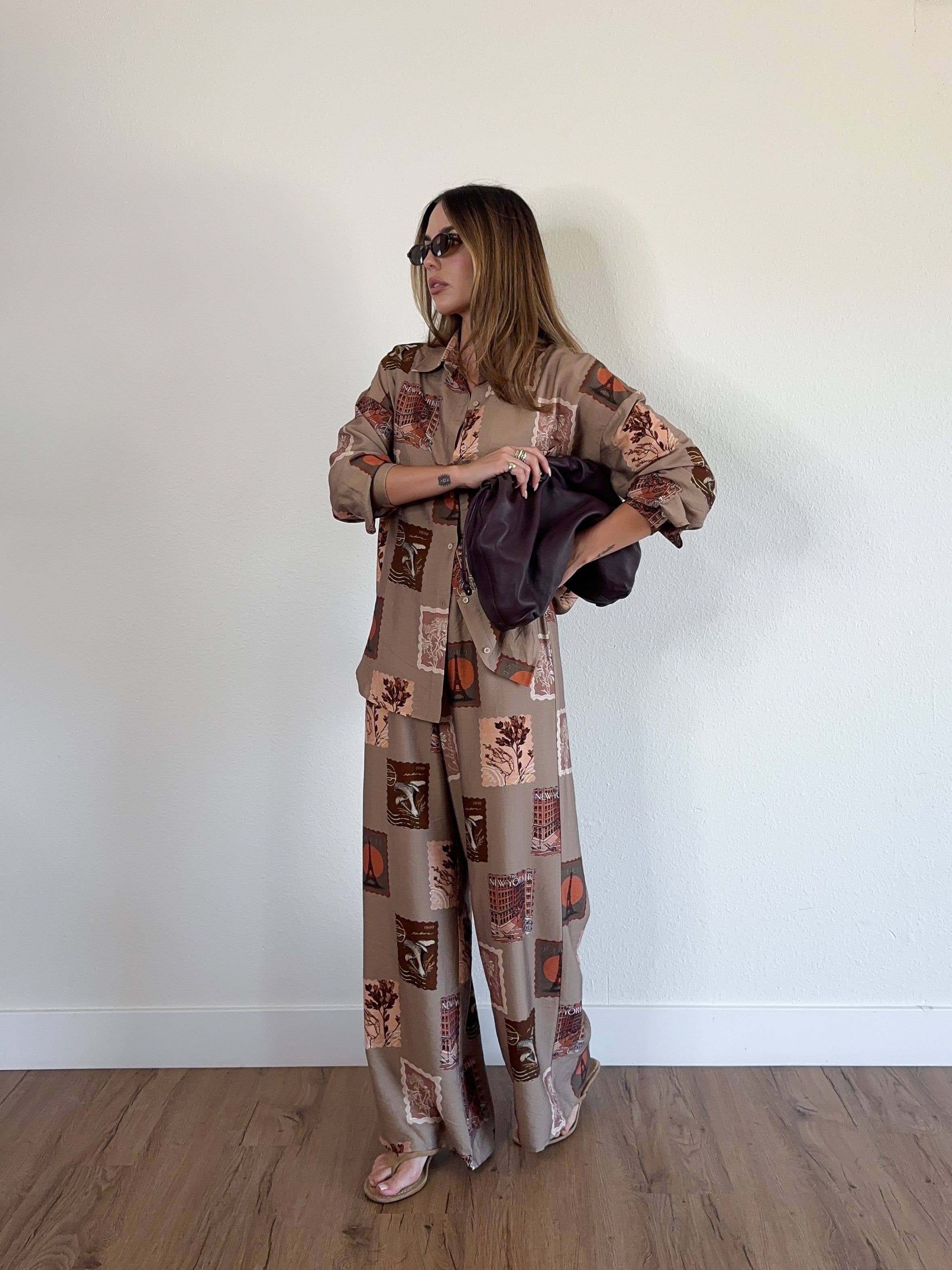 STAMP PRINT SHIRT AND PANT SET