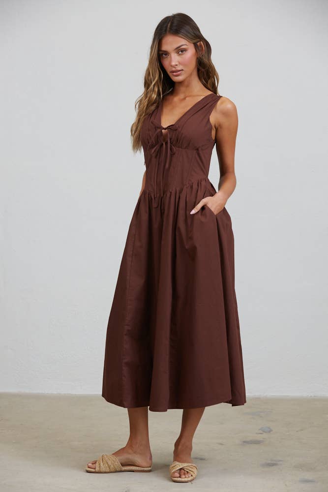 Rene Corset Mocha Midi Dress