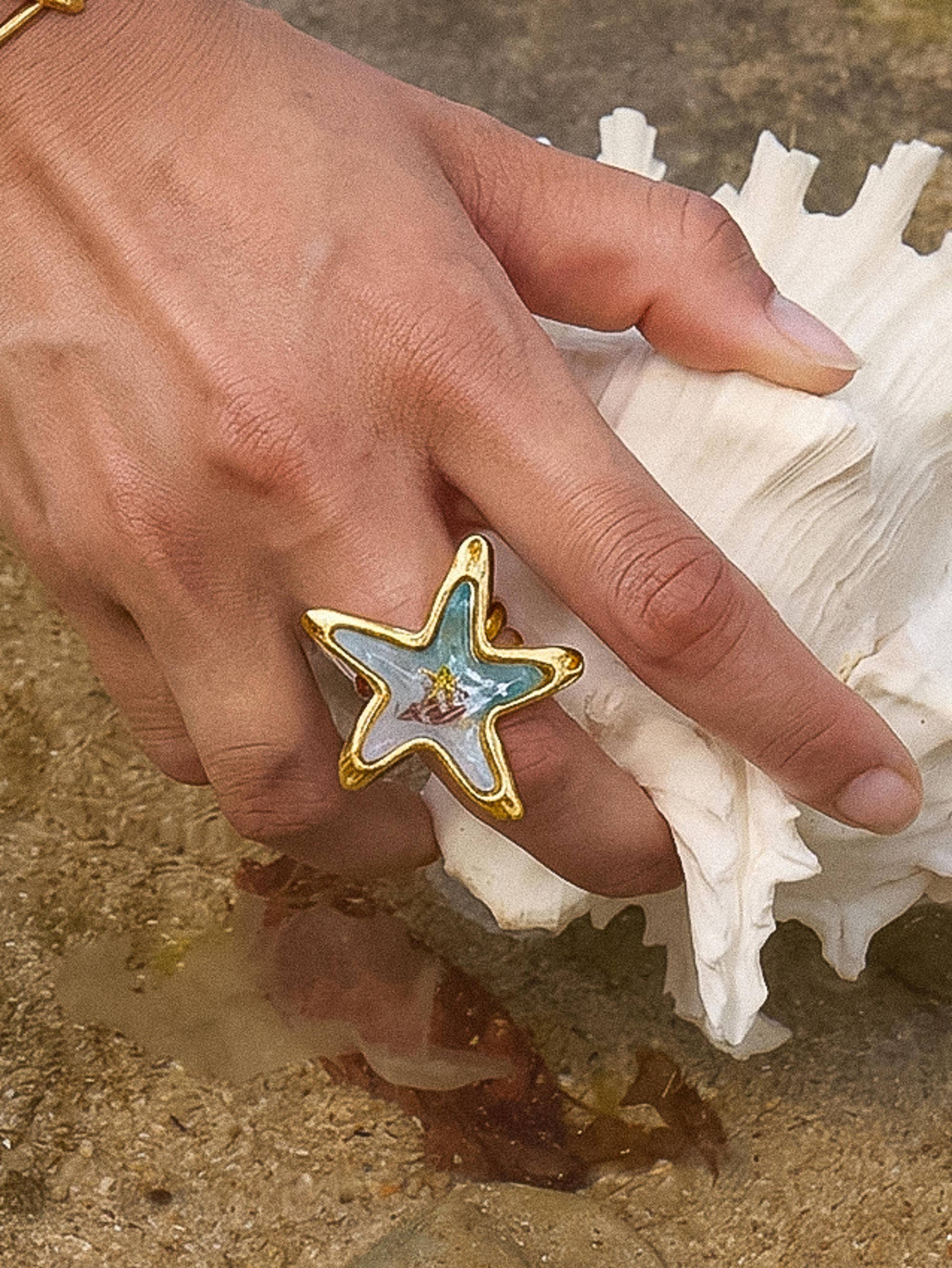 Chatelet 18K Gold Non-Tarnish Ocean Starfish Ring