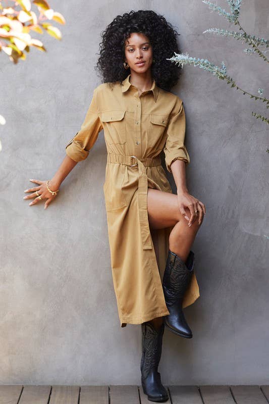 Kayla Button Up Utility Midi Dress