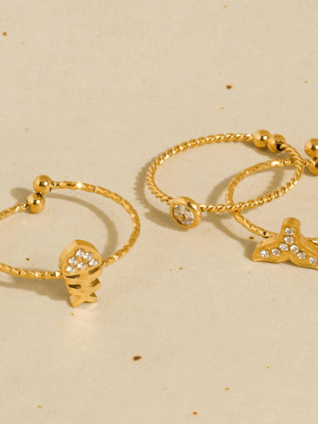 Islaire 18K Gold Non-Tarnish Sea Life Adjustable Ring Set