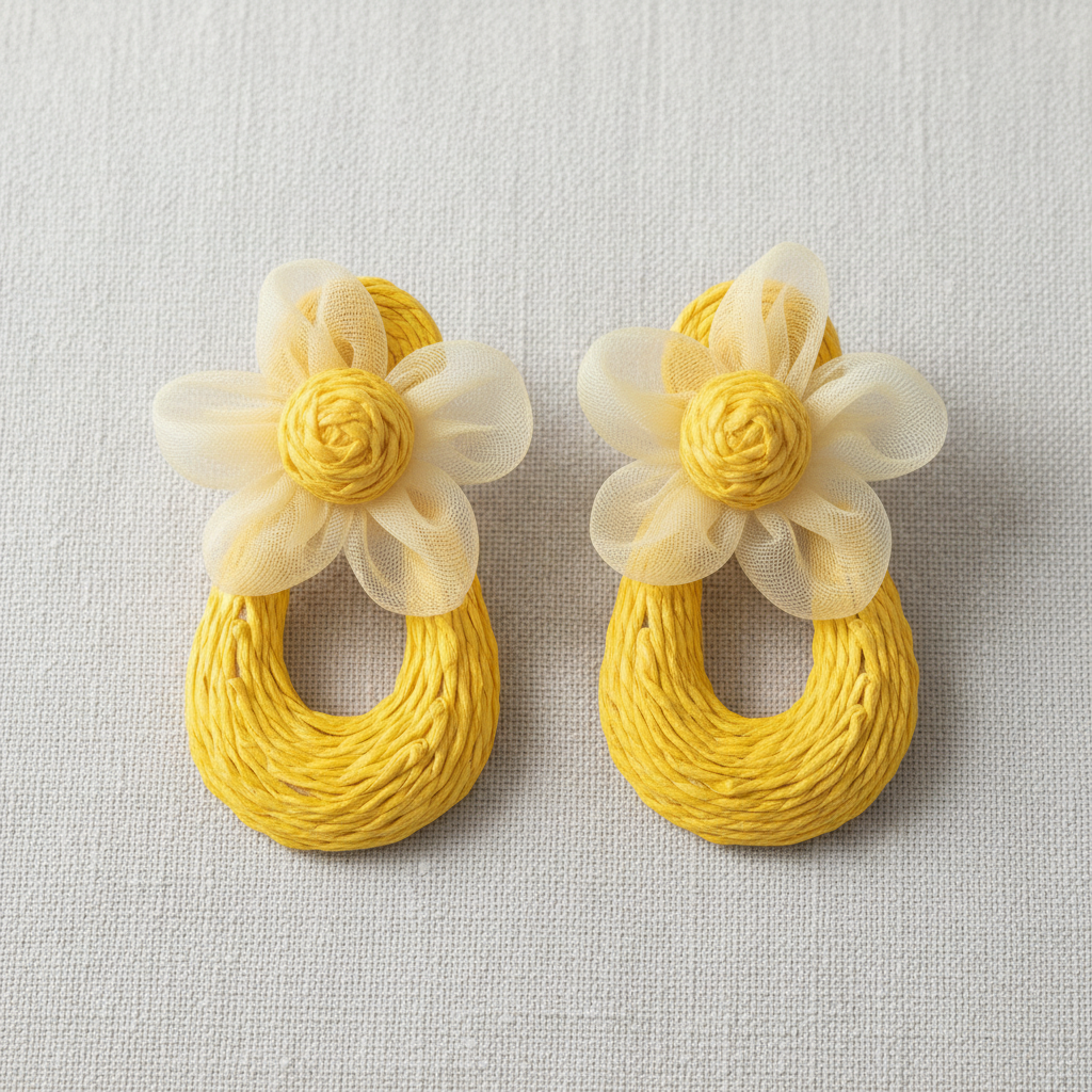 Floral Raffia Drop Earrings