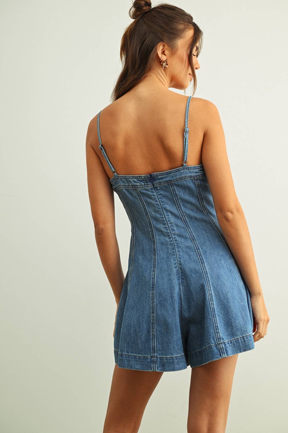 Paneled Denim Romper