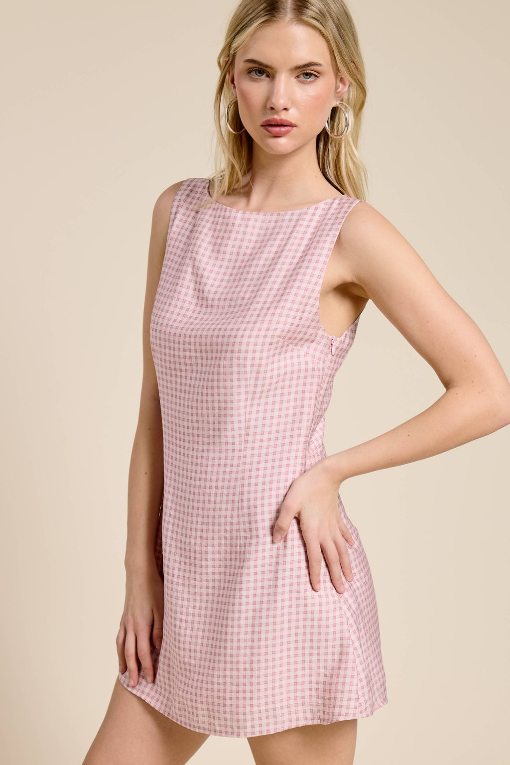 Sleeveless Gingham Mini Dress