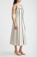 Contrast Piping Square Neck Button-Up Midi Dress