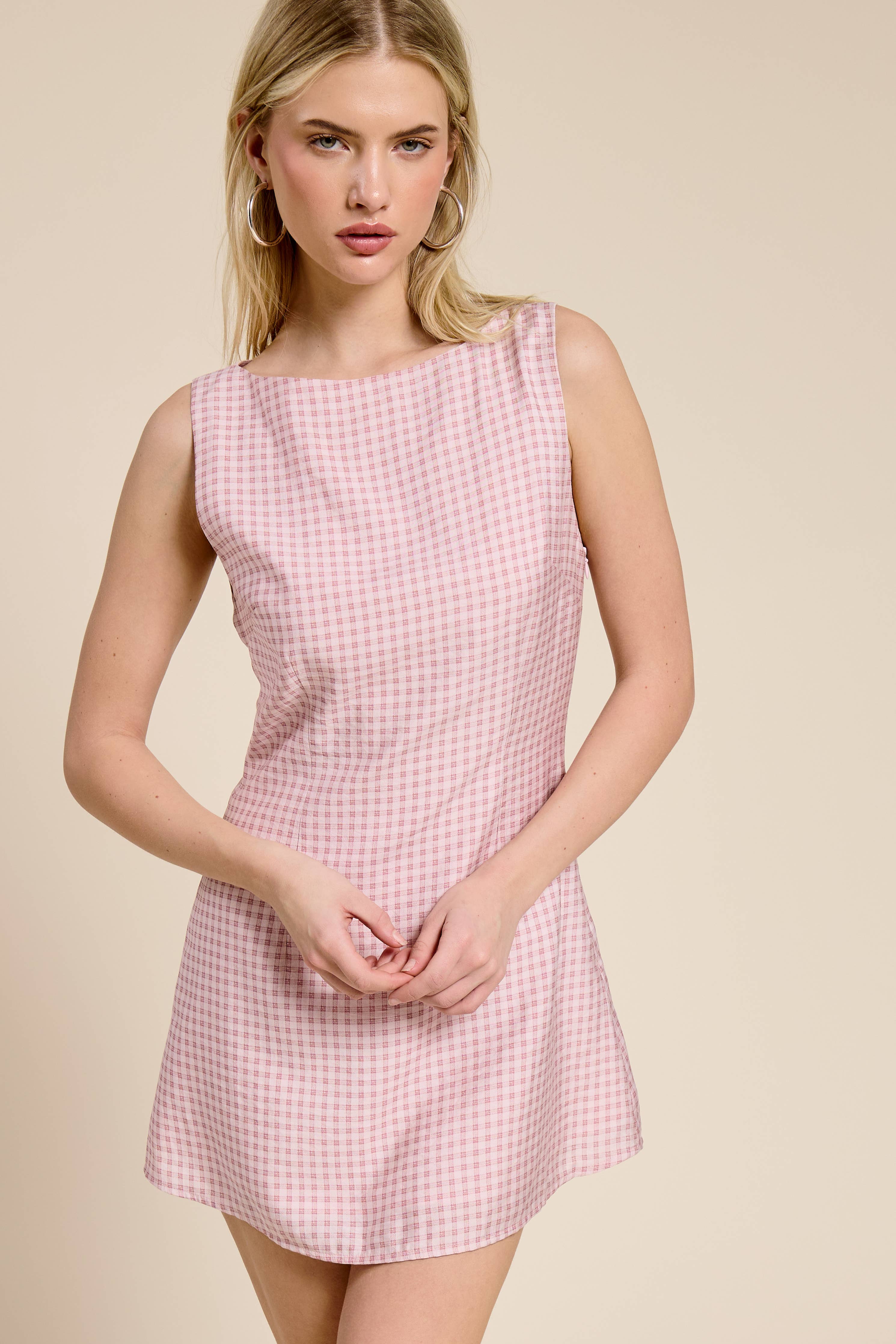 Sleeveless Gingham Mini Dress