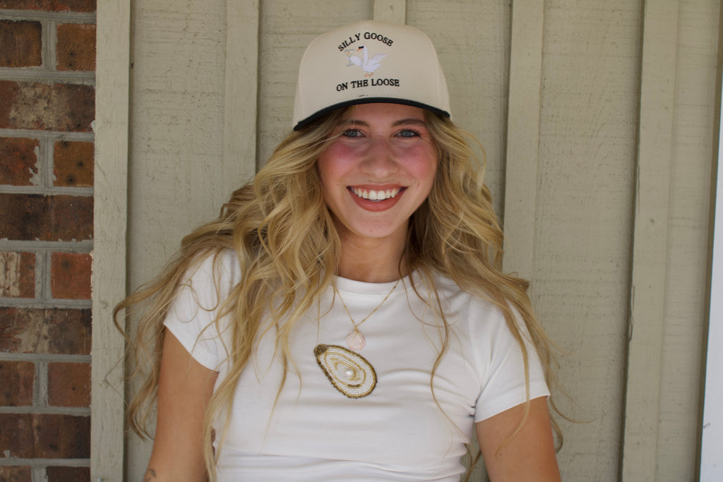 ROMY OYSTER BEAD EMBROIDERED TEE