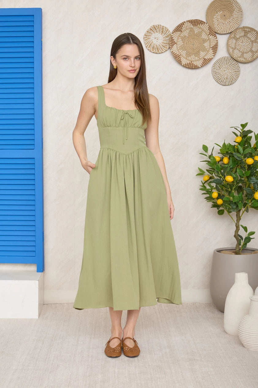 Soft Girl Summer Midi Dress | Butter Yellow, White, Olive