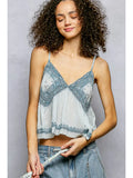 V-Neck Denim Blue Embroidered Crop Top