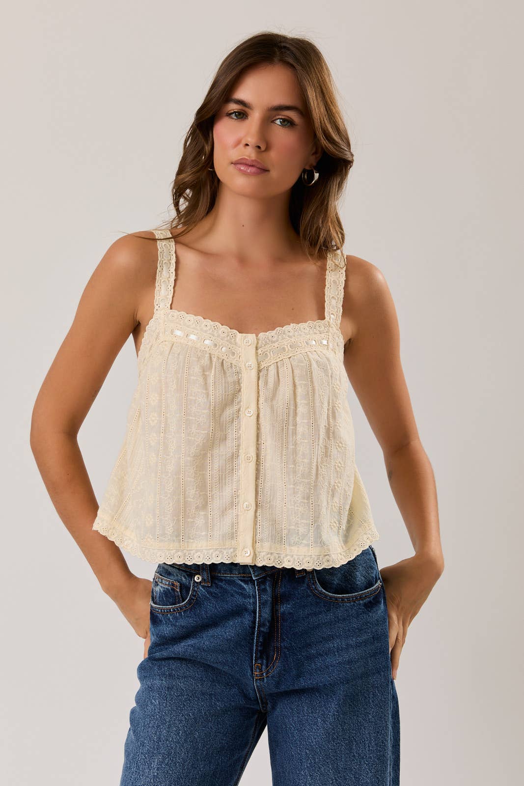 Eyelet Top with Cotton Trim