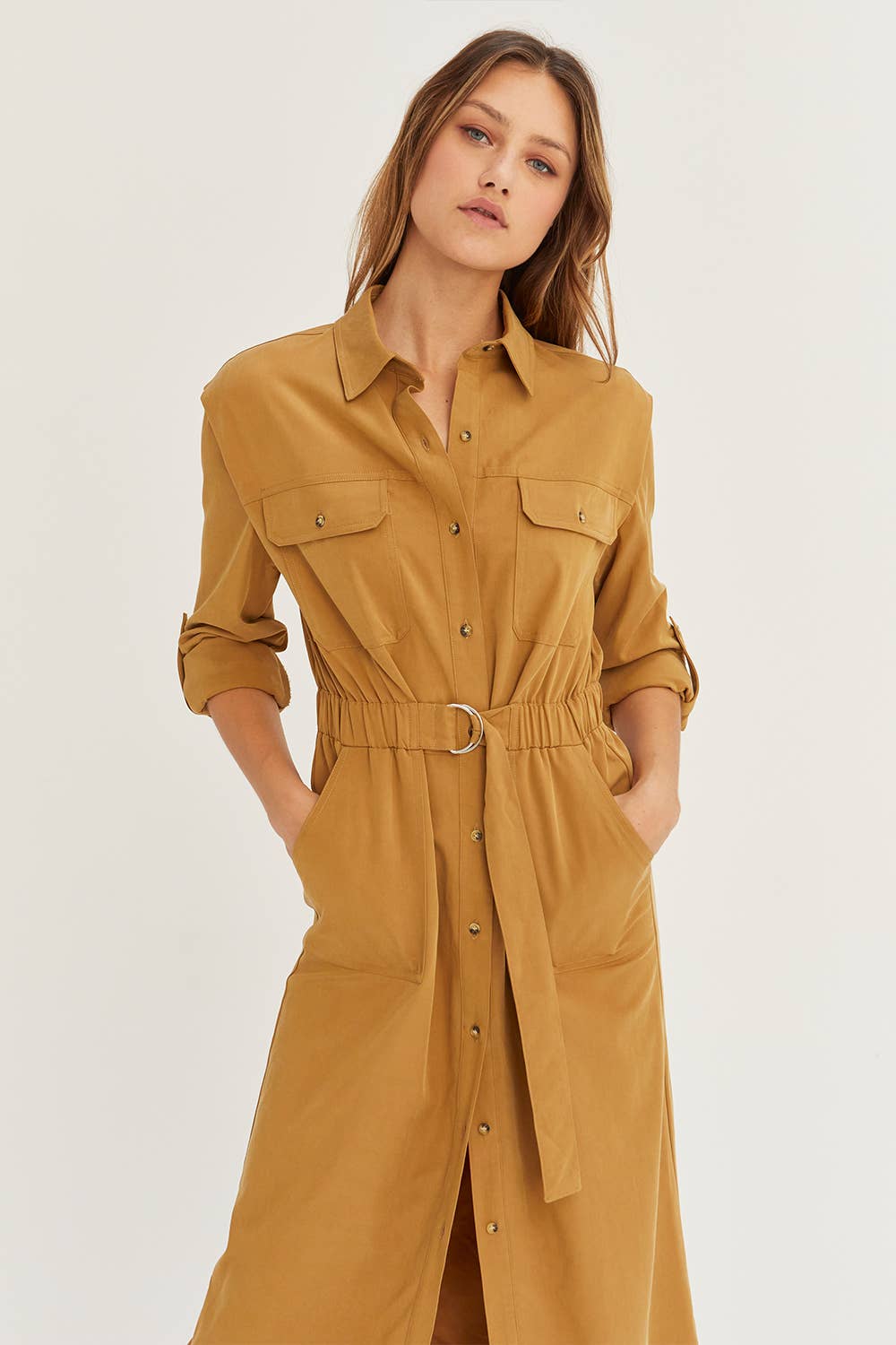 Kayla Button Up Utility Midi Dress