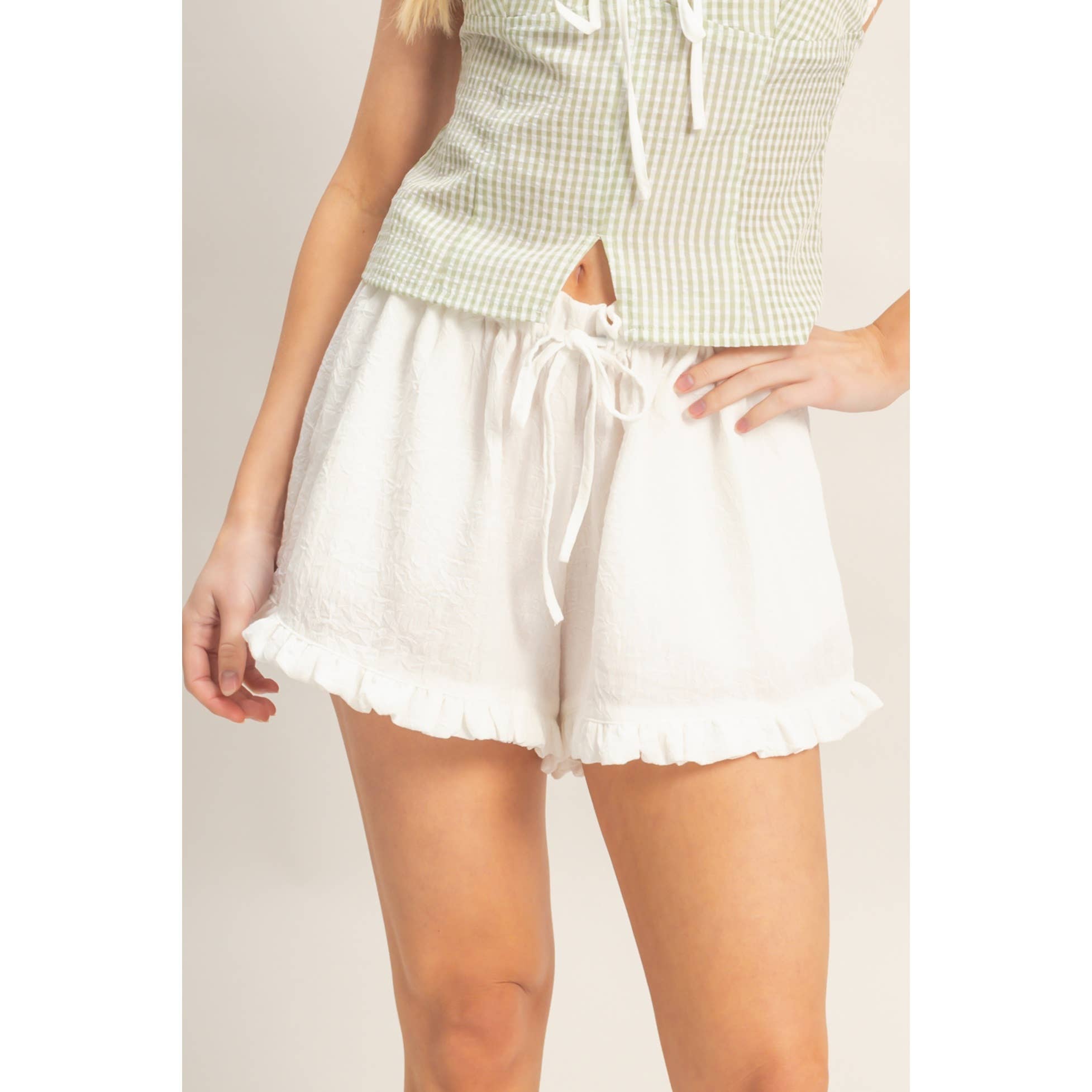 Ruffle Trim Drawstring Shorts