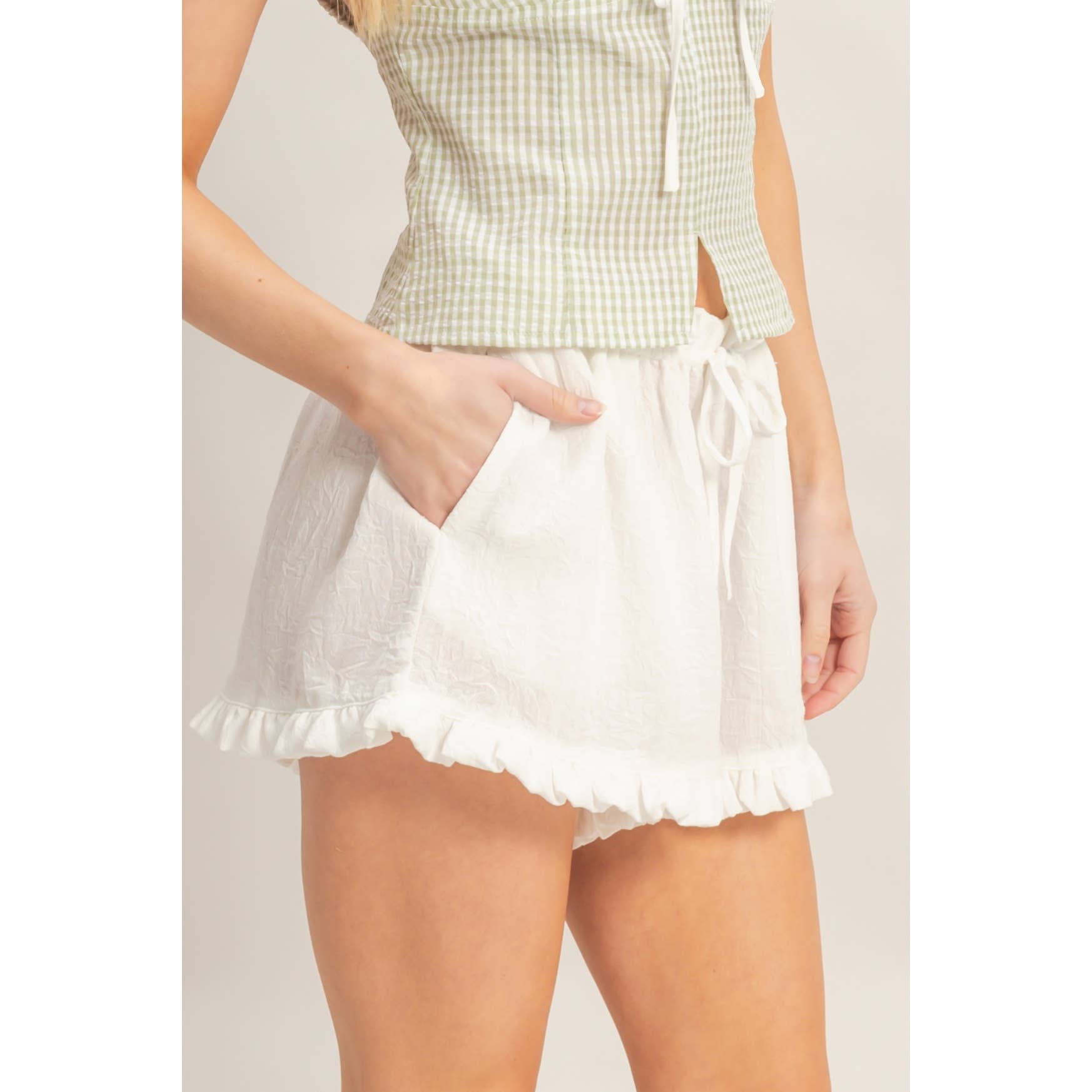 Ruffle Trim Drawstring Shorts