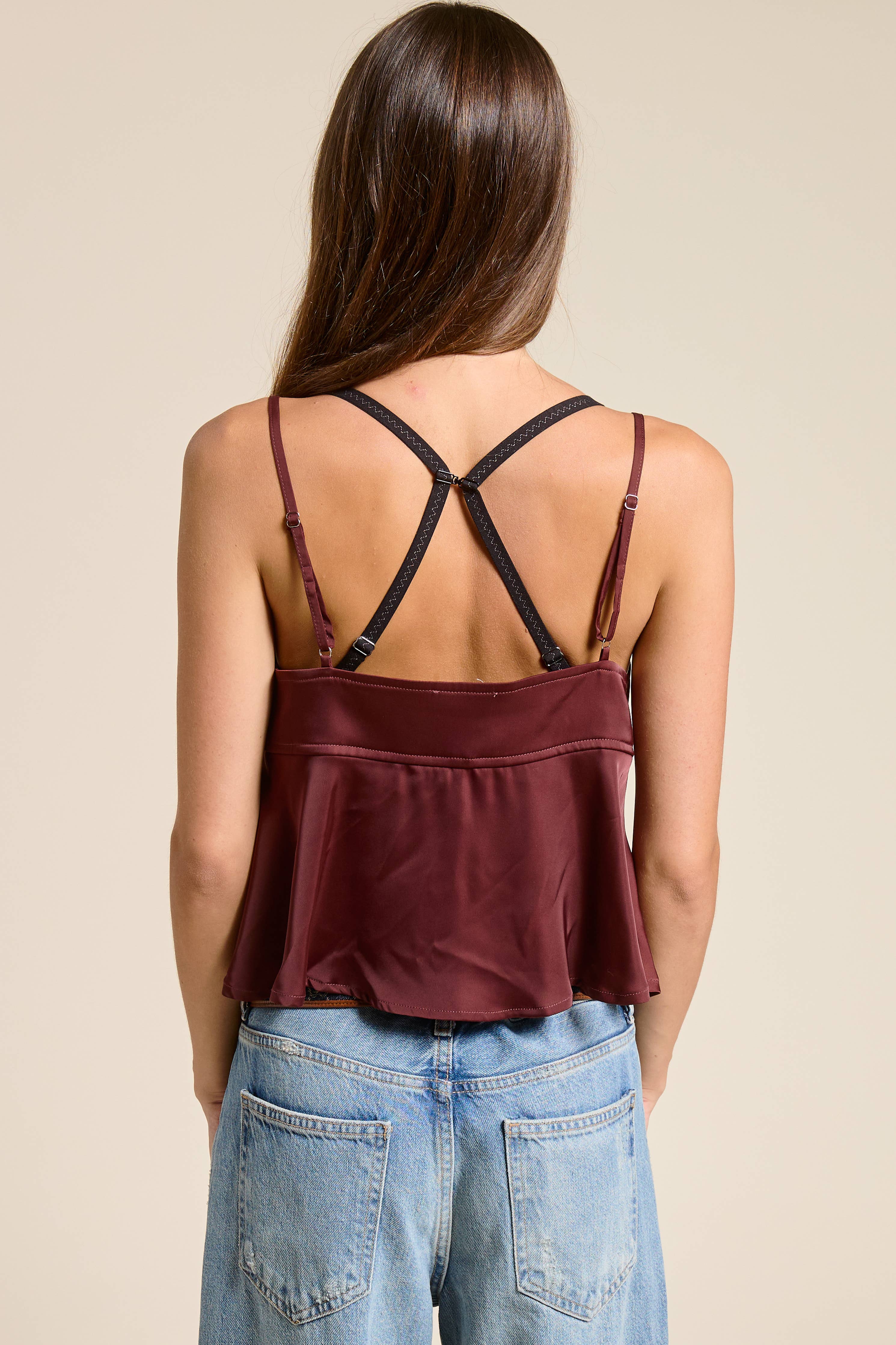 Silky Ruffle V Neck Cropped Camisole