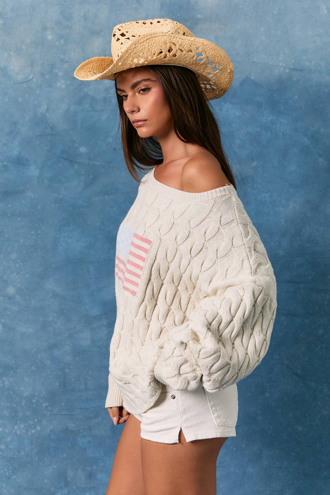 Boat Neck American Flag Sweater