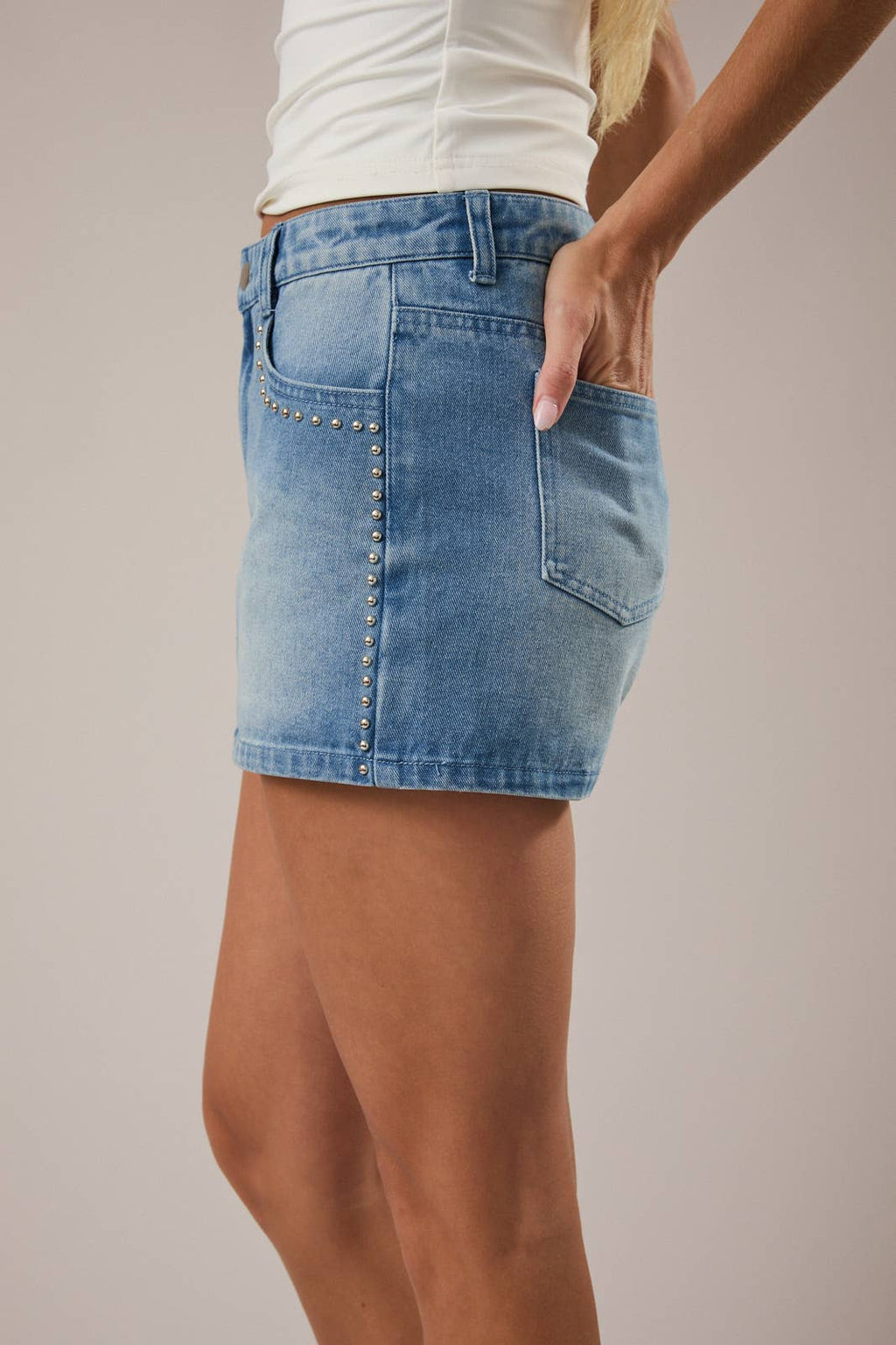 Low Rise Denim Beaded Skort