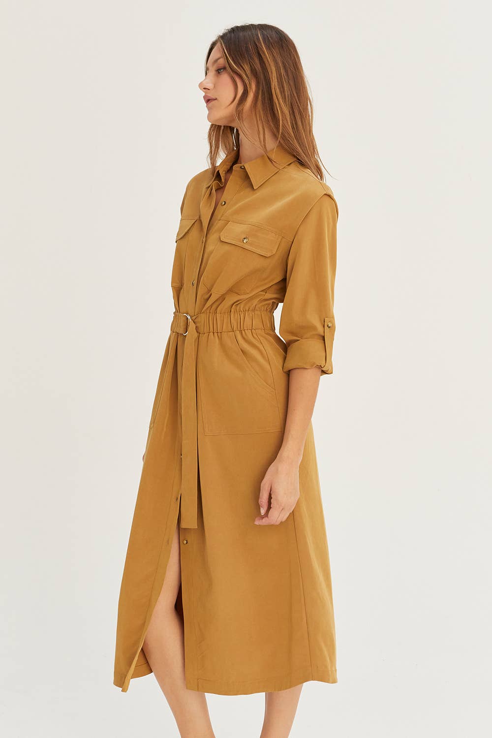 Kayla Button Up Utility Midi Dress