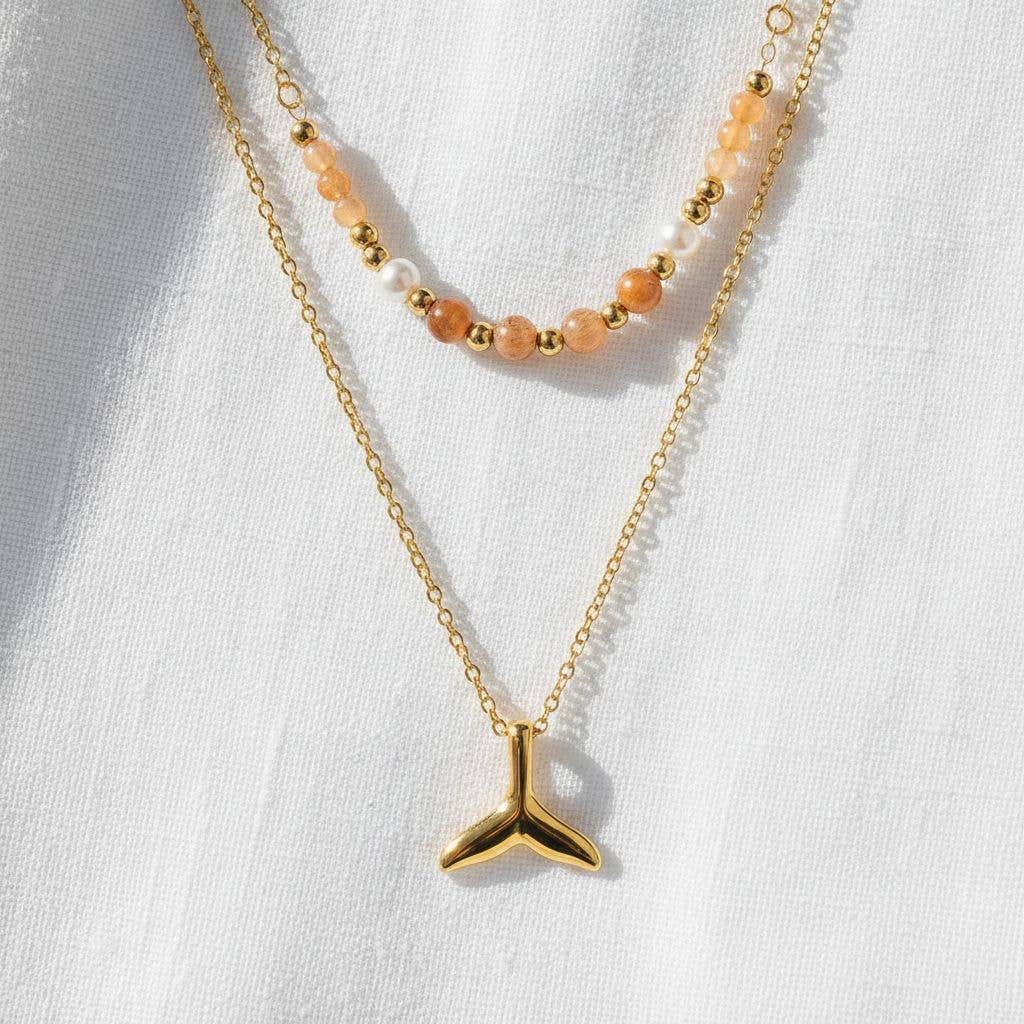 Stylish Double Layer Fish Tail Pendant Necklace