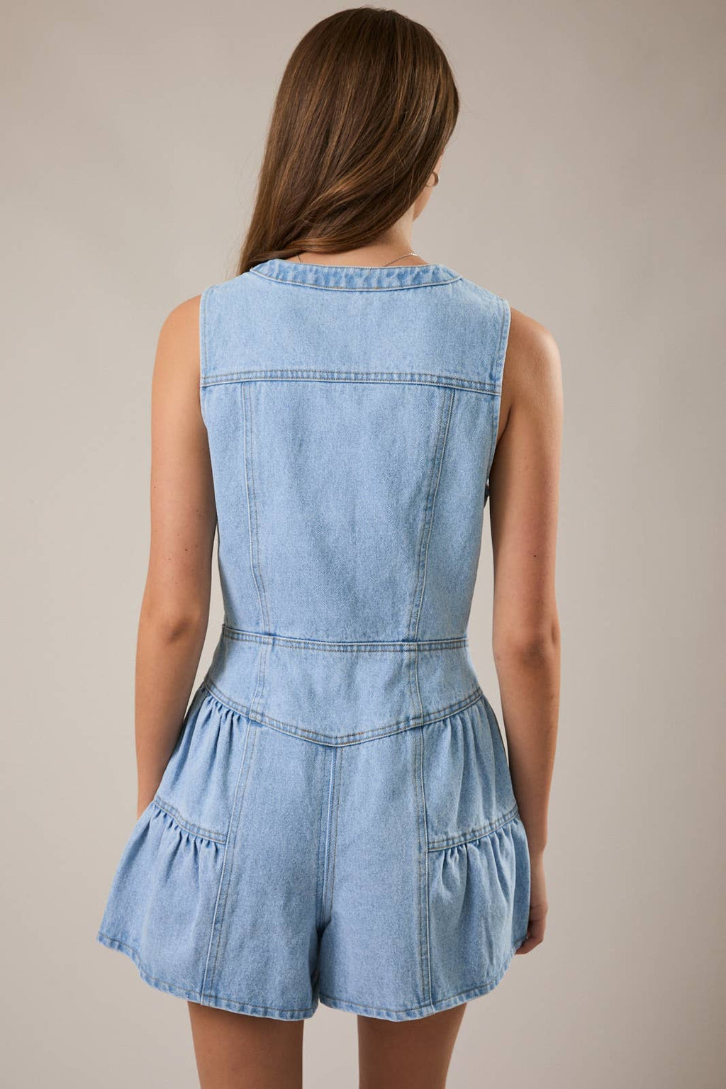 SLEEVELESS SHIRRED ROMPER