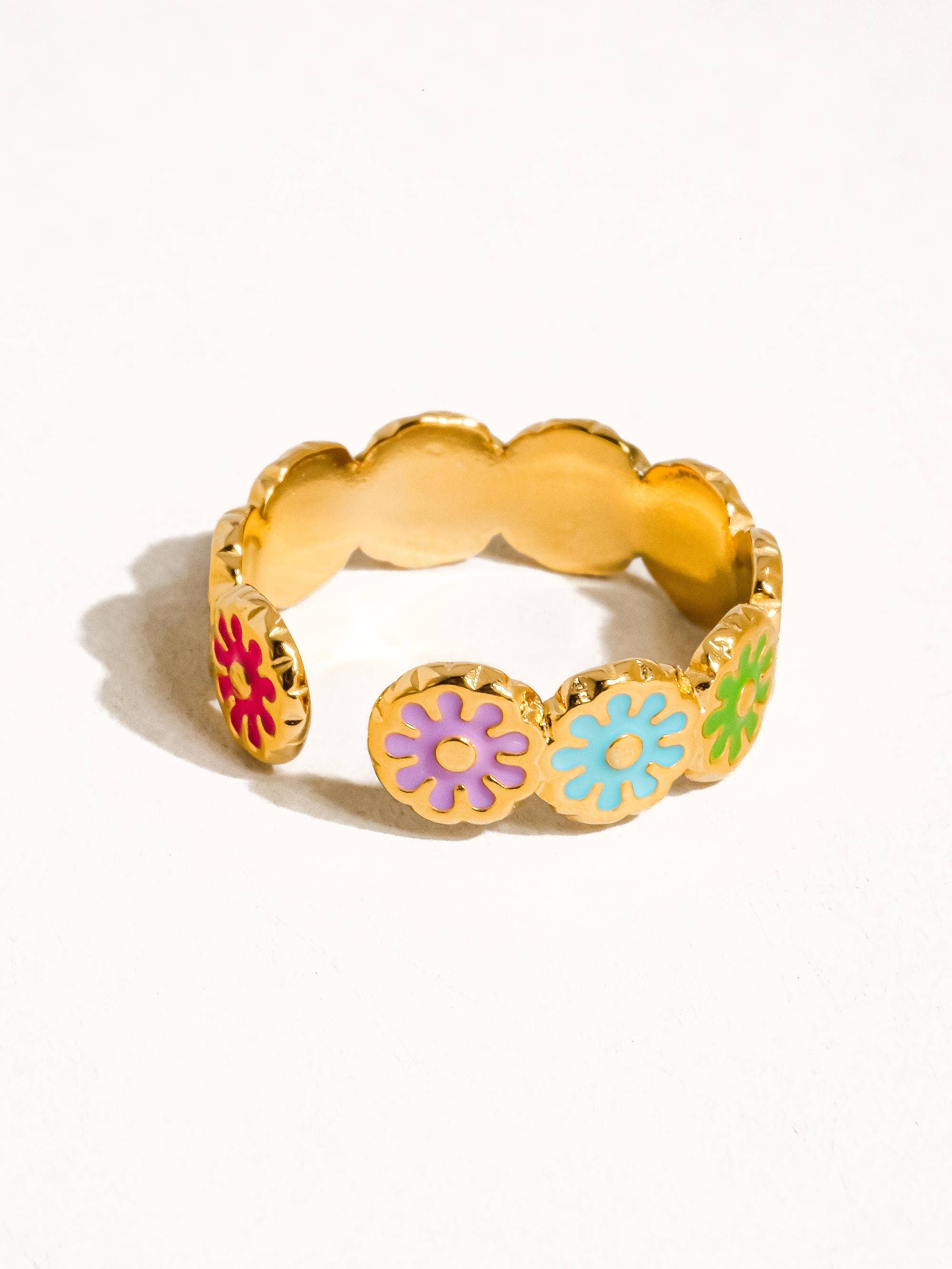 Marbella 18K Gold Non-Tarnish Floral Patterned Ring