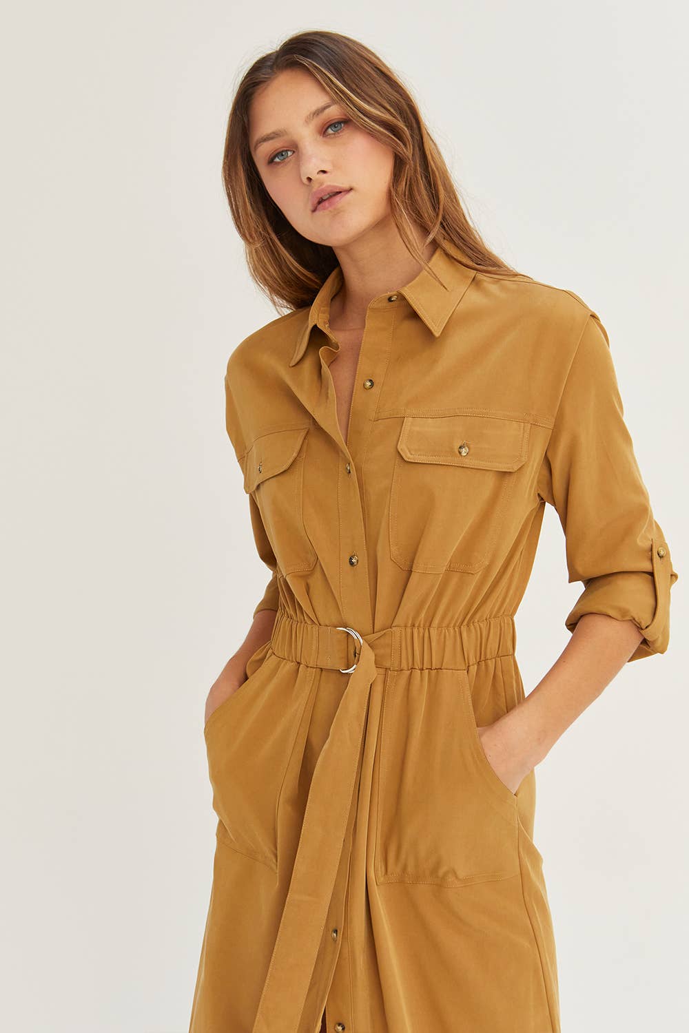 Kayla Button Up Utility Midi Dress