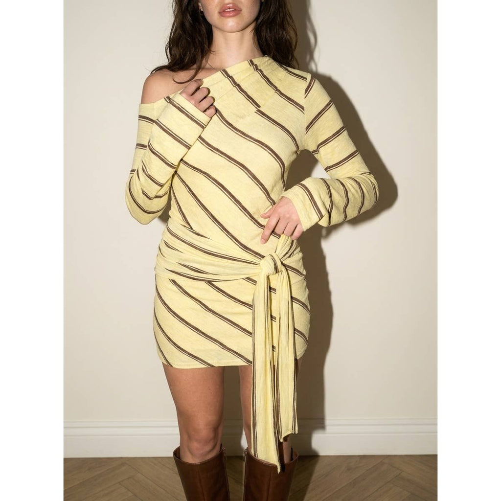 Off shoulder Bias Striped Long Sleeve Dress