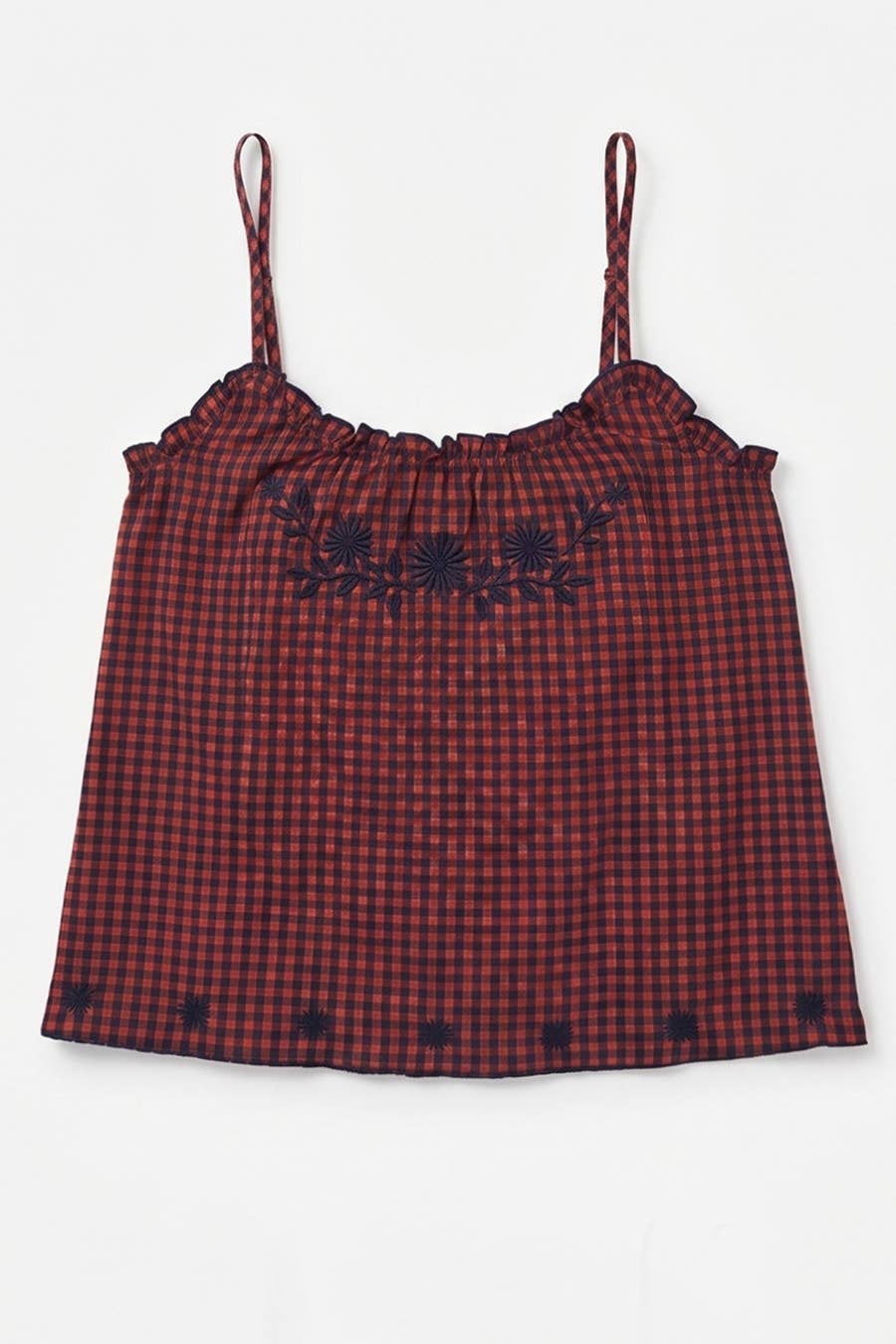 Floral Embroidered Checkered Tank