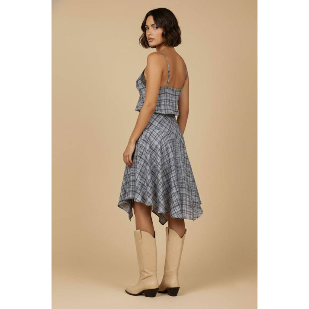 Plaid Lace Trim Top and Midi Skirt Set