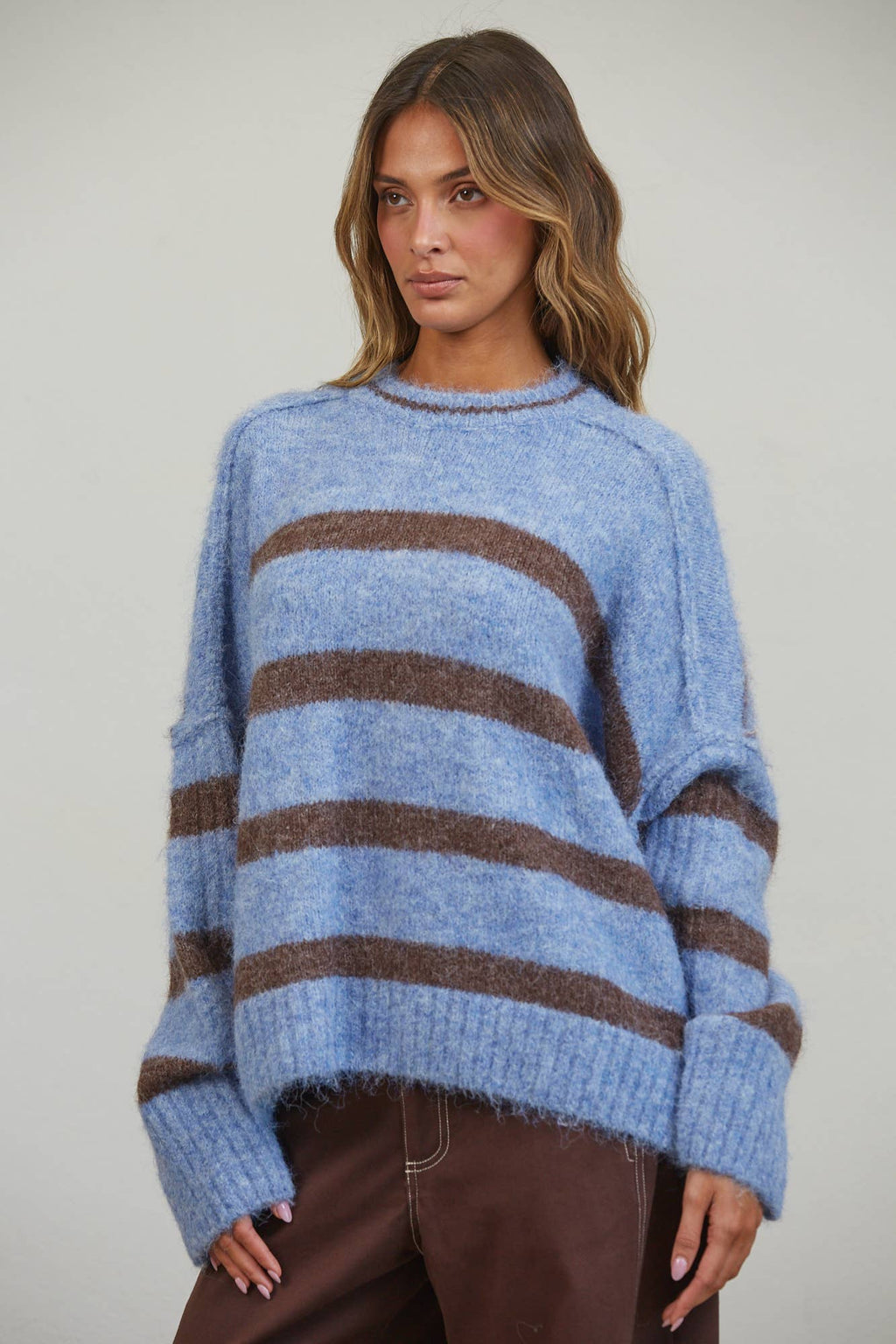 Fuzzy Boyfriend Fit Stripe Sweater