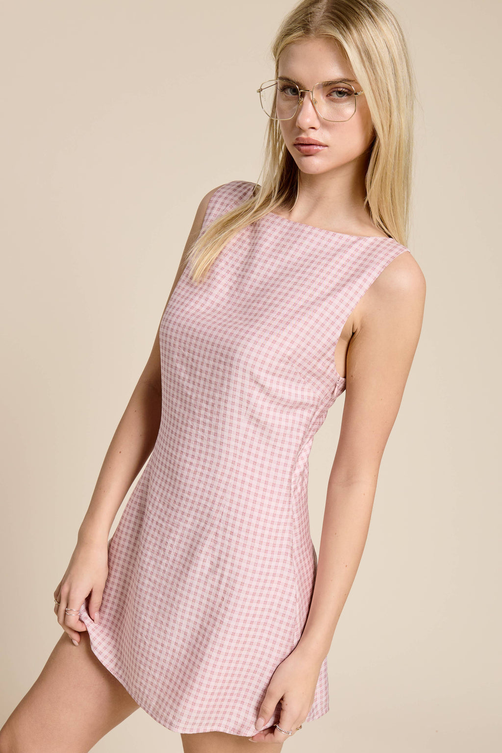 Sleeveless Gingham Mini Dress