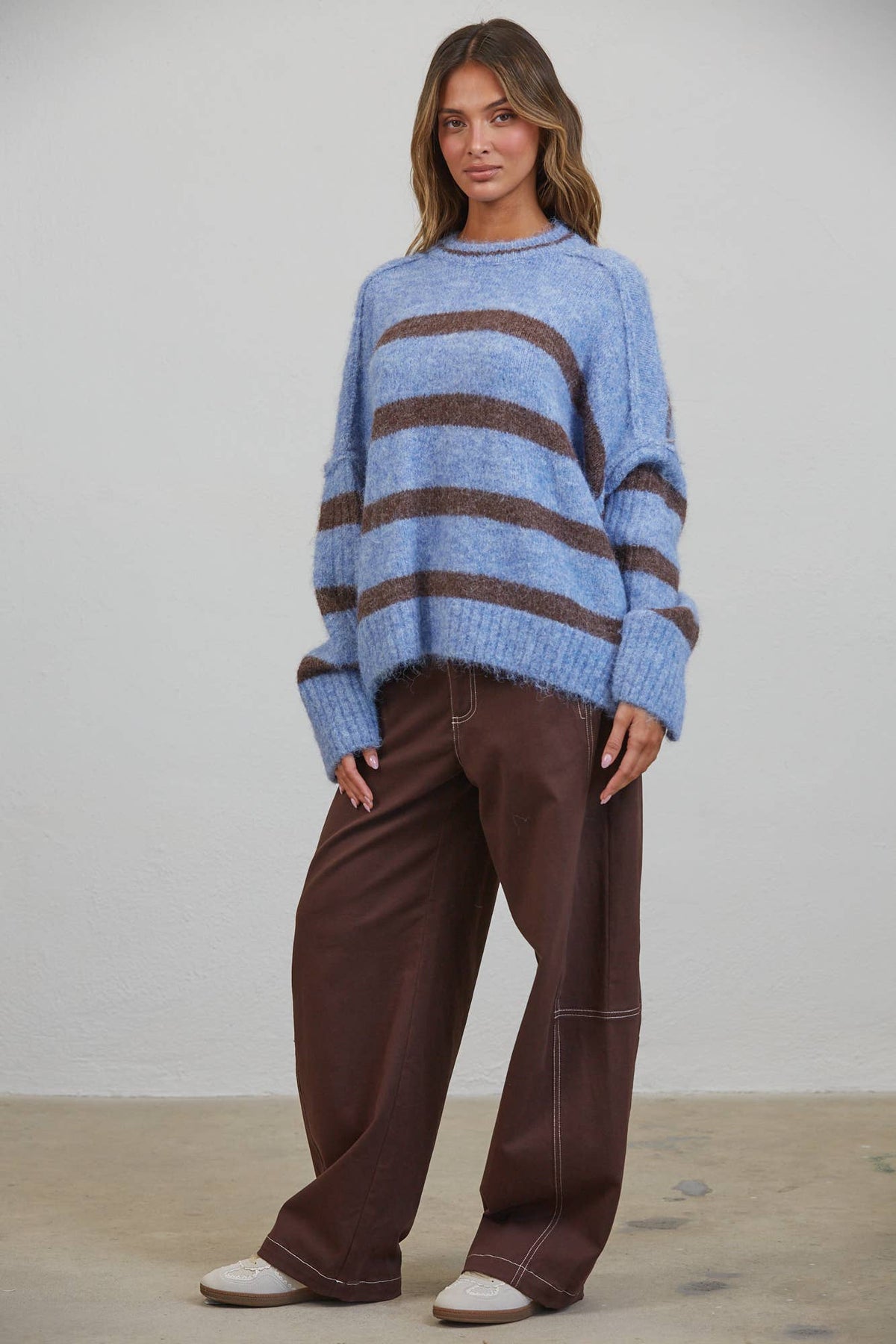 Fuzzy Boyfriend Fit Stripe Sweater