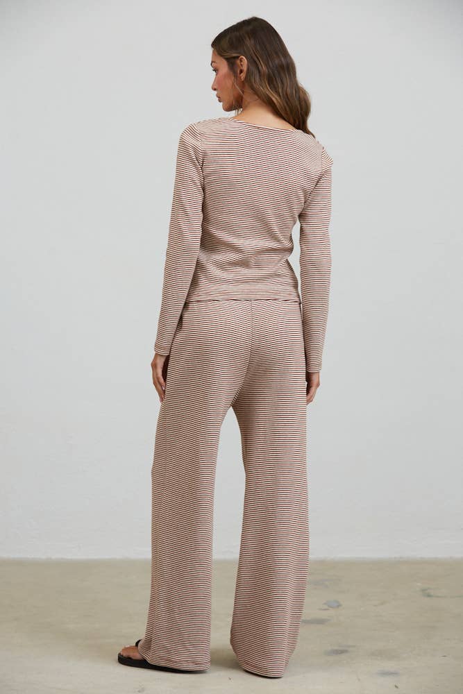 Lounge Striped Button Down Top & Pants Set