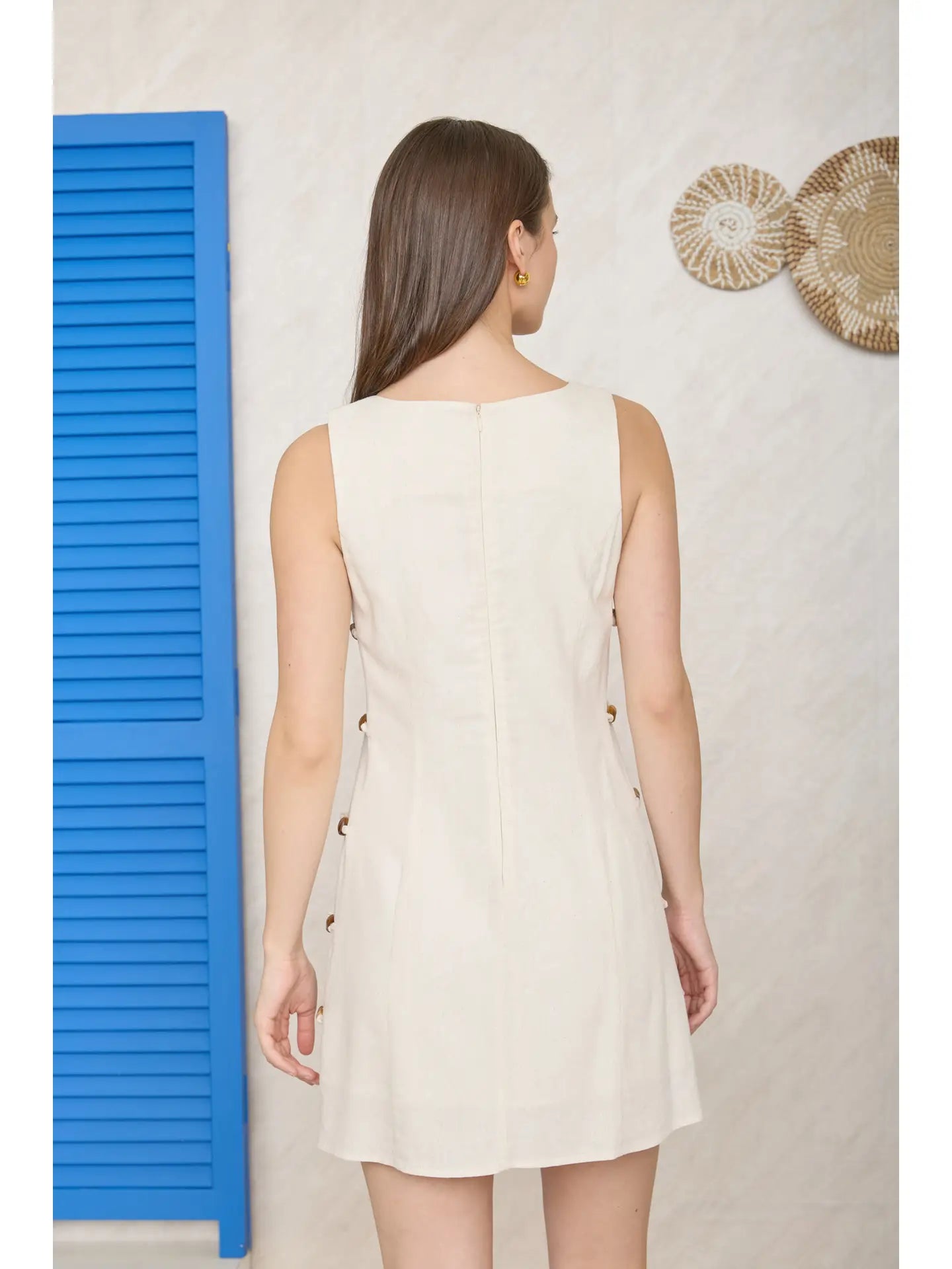 Linen Blend Mini Dress with Beaded Detail | Coastal Style