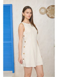 Linen Blend Mini Dress with Beaded Detail | Coastal Style