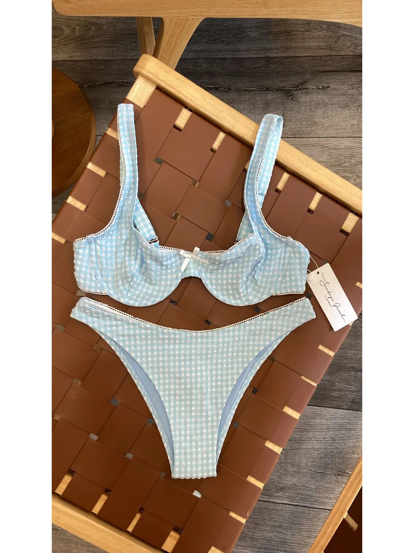 Blue Gingham Balconette Bikini Set