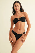 Black Textured Ring Bandeau Bikini Set