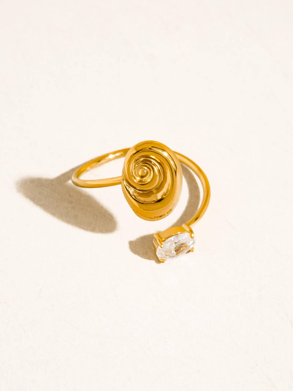 Solenya 18K Gold Non-Tarnish Seashell CZ Statement Ring