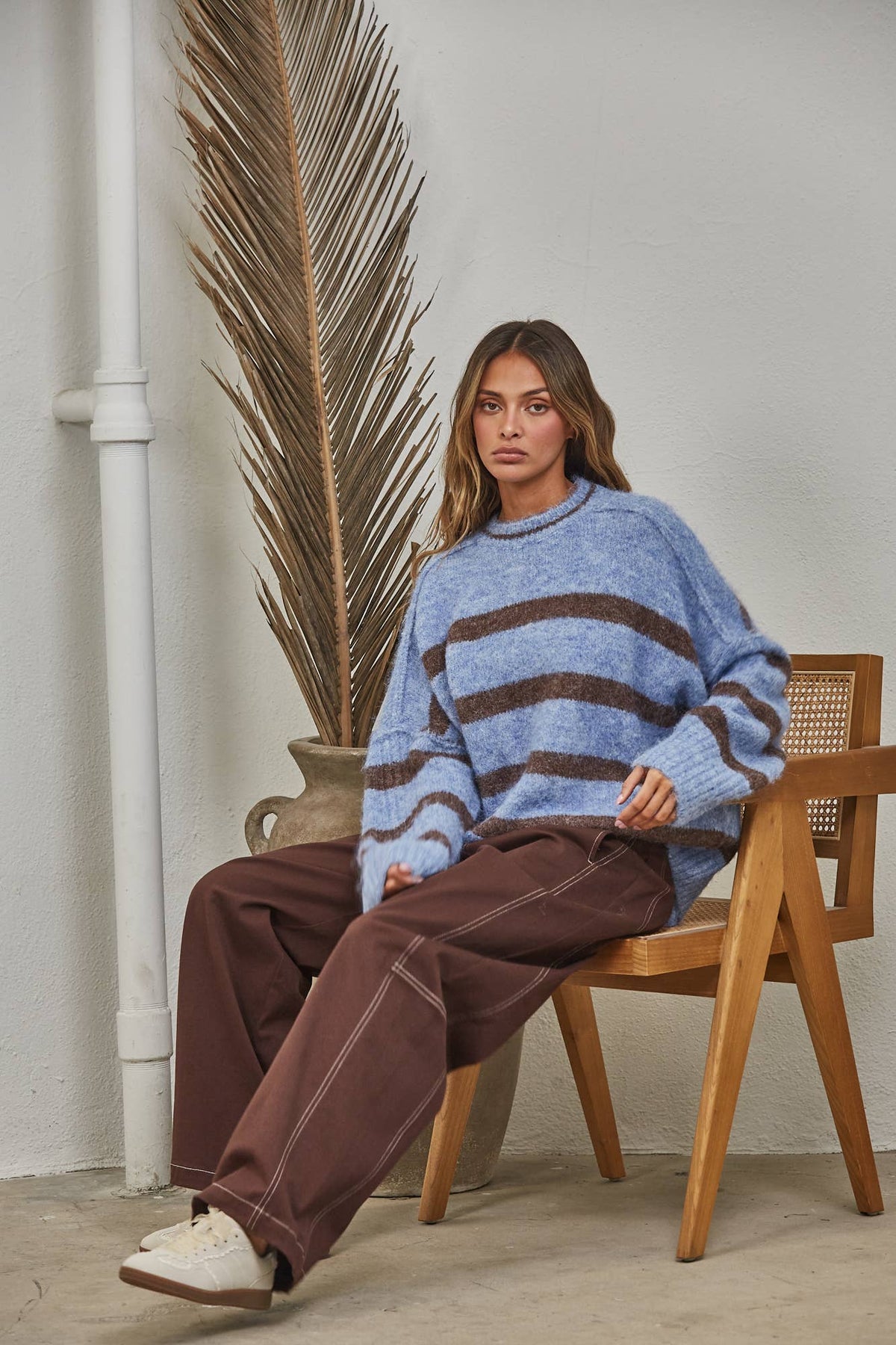 Fuzzy Boyfriend Fit Stripe Sweater