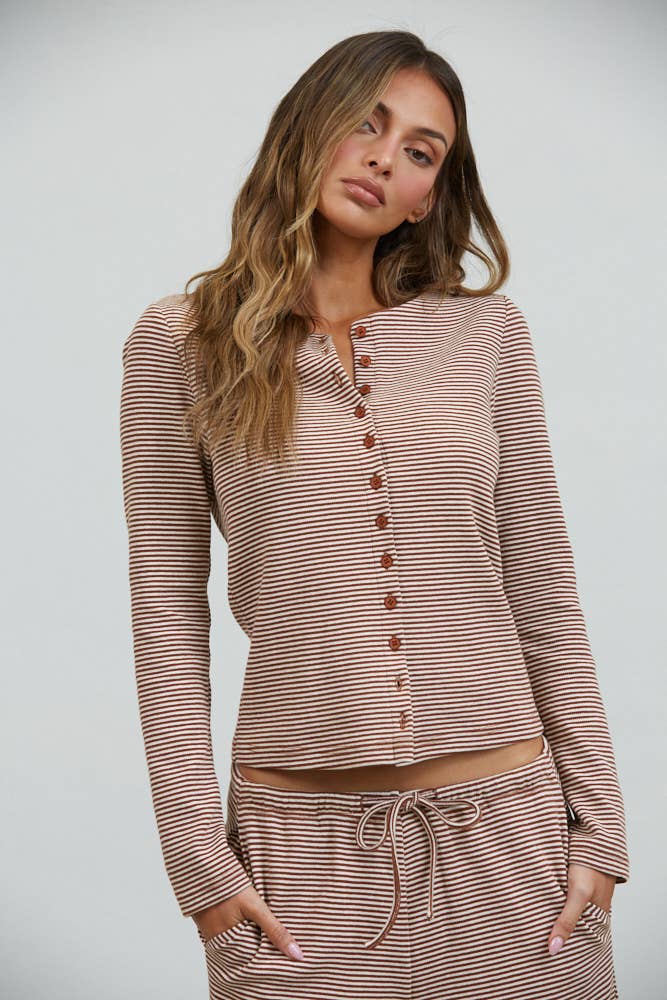 Lounge Striped Button Down Top & Pants Set
