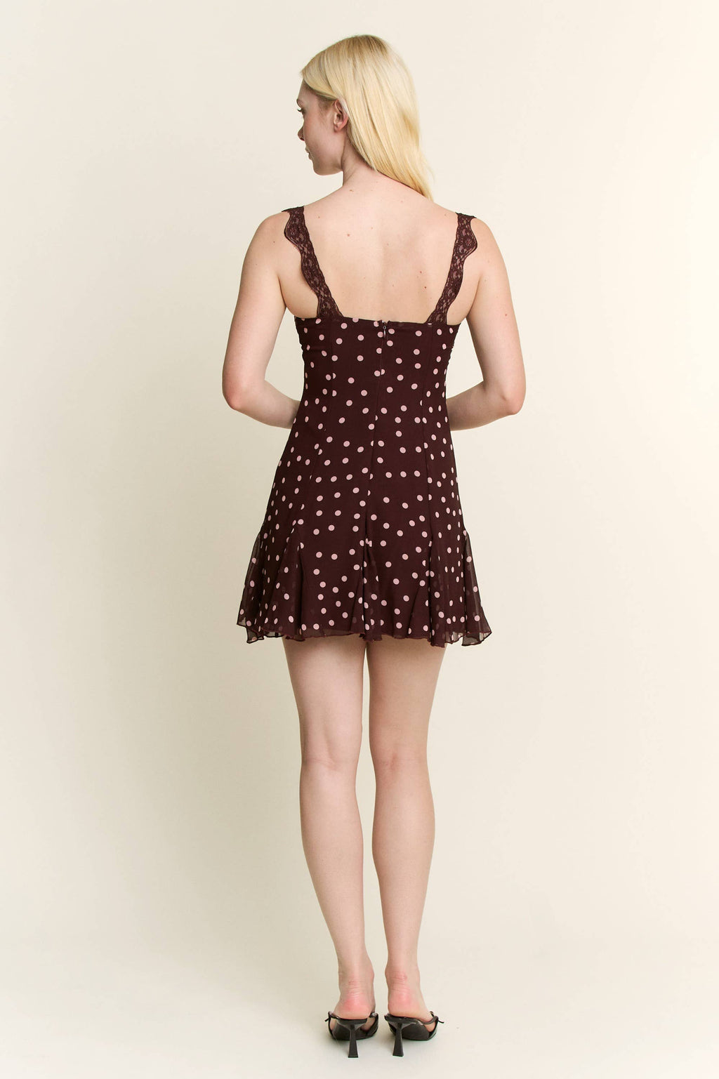 Polka Dot Lace Trim Mini Dress