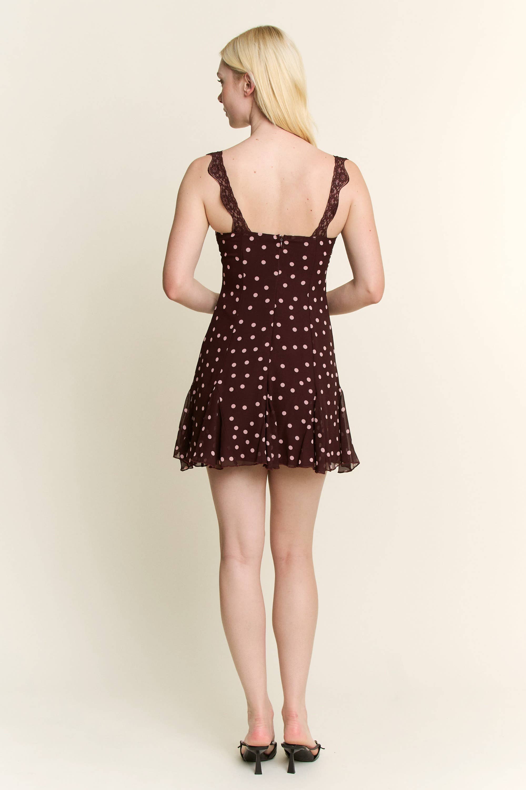 Polka Dot Lace Trim Mini Dress