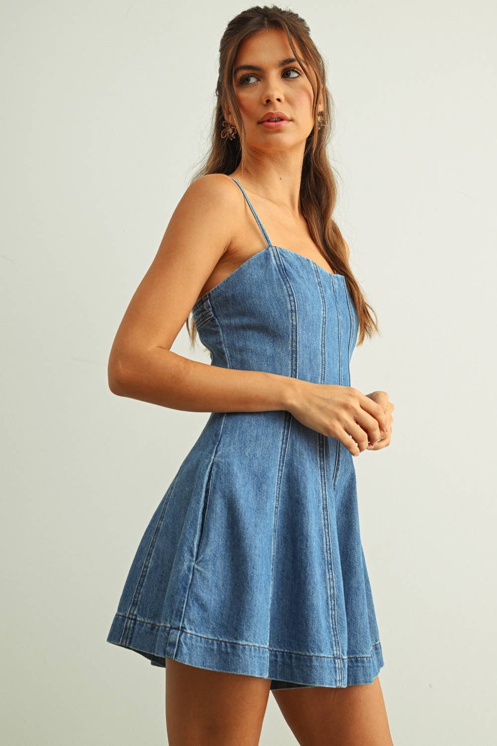 Paneled Denim Romper