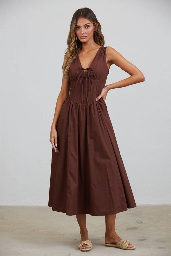 Rene Corset Mocha Midi Dress