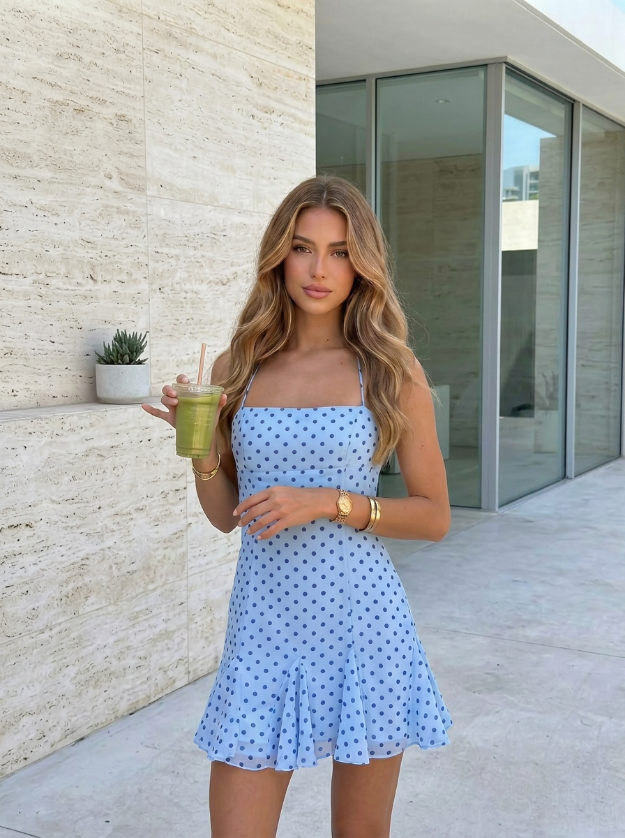 Halter Neck Polka Dot Mini Dress
