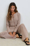 Lounge Striped Button Down Top & Pants Set