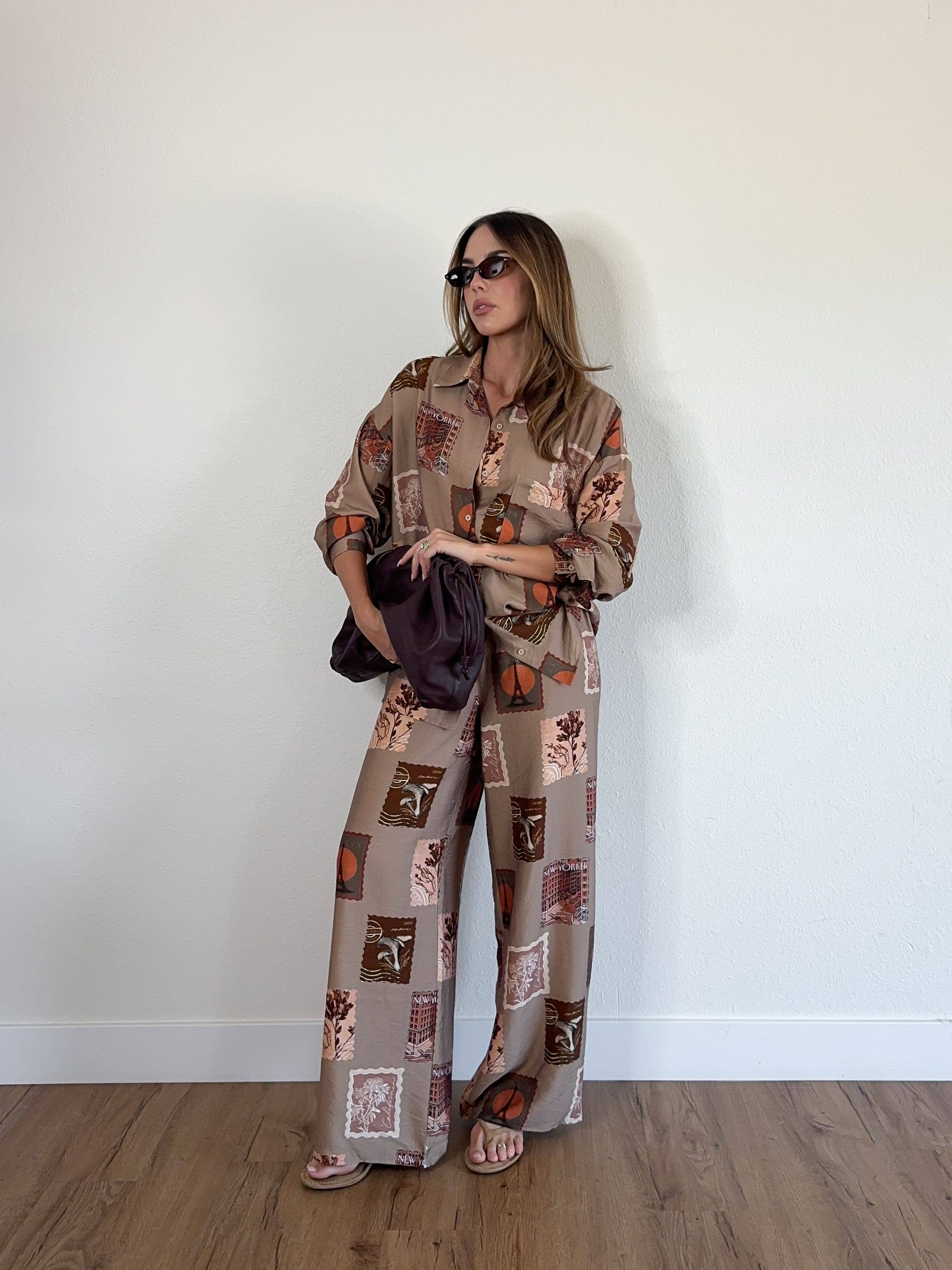 STAMP PRINT SHIRT AND PANT SET
