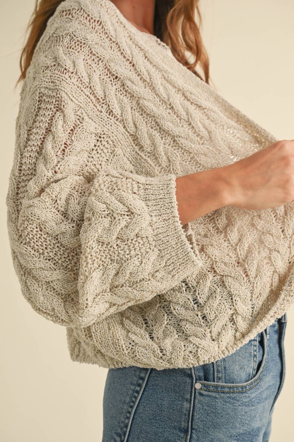 Stone Lightweight Cable Knit Cardigan