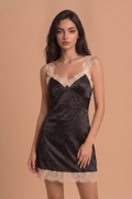 Lace Trim Asymmetrical Hem Satin Dress