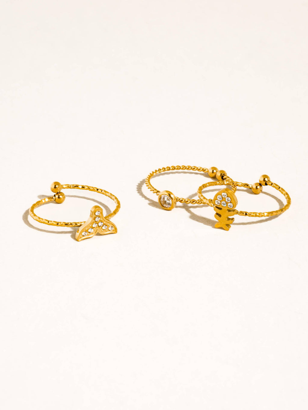 Islaire 18K Gold Non-Tarnish Sea Life Adjustable Ring Set