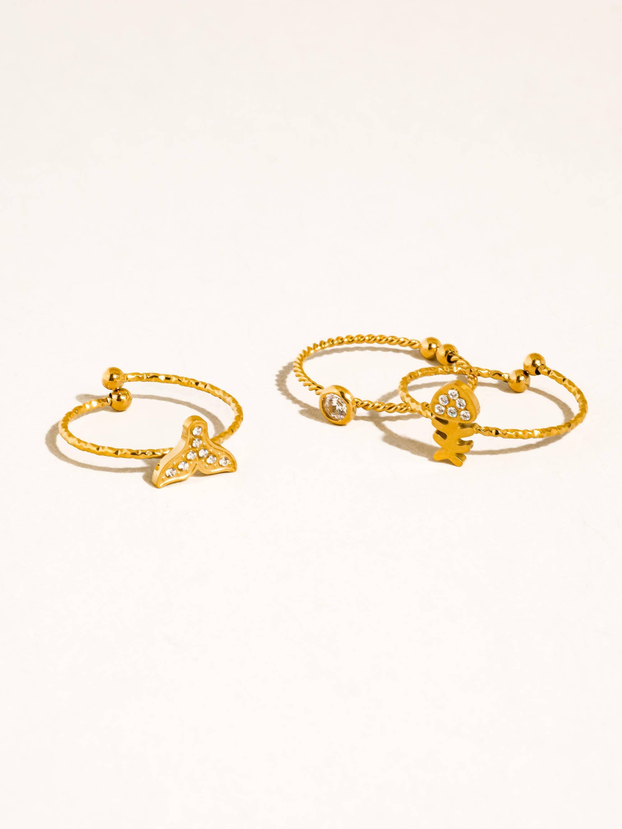 Islaire 18K Gold Non-Tarnish Sea Life Adjustable Ring Set